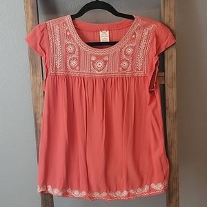 Embroidered Coral Top